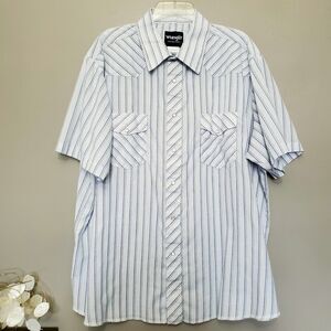Wrangler Western Shirt Mens Size XXL Blue Stripe Pearl Snap Lightweight Pockets